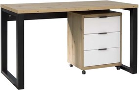 Birou MARO I – 135x65x75.2 cm – Stejar Artisan / Negru+Alb