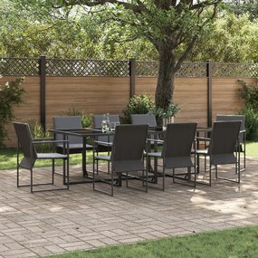 vidaXL Set de masă pentru grădină 9 pcs Negru Oțel