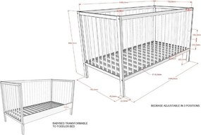 Pătuț maro din lemn de fag cu latură detașabilă/cu înălțime reglabilă 70x140 cm Dino – Vipack
