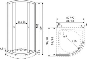 Cabină de duș curbată Pixel White 80 fără cădiță de duș