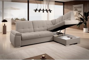 Colțar bej extensibil/cu spațiu de depozitare cu tapițerie din catifea (cu colț pe partea dreaptă/în formă de ”L”) Sado – ELTAP