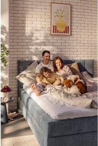 Pat boxspring albastru cu spațiu de depozitare 160x200 cm Elva Bold Line – Bonami Selection