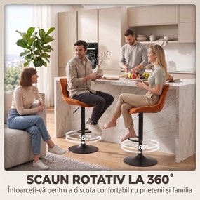 HOMCOM Set de 2 Scaune de Bar, Bază din Metal, Maro-Portocaliu | Aosom Romania