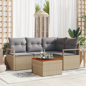 vidaXL Set de canapele pentru grădină cu pernă 5 pcs Bej Rattan poli