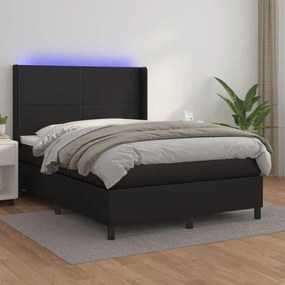 3139265 vidaXL Pat cu arcuri, saltea și LED, negru, 140x200cm, piele ecologică