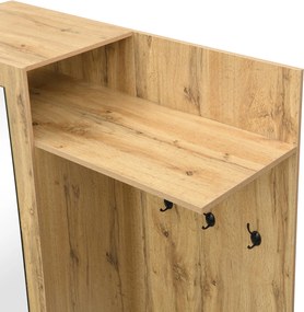 Set pentru hol cu 5 cârlige pentru haine, oglindă, dulap pentru încălțăminte și bancă pentru hol, 100x38x191 cm, Negru+Culoare naturală