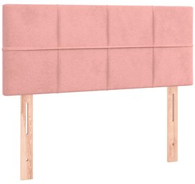 Pat box spring cu saltea, roz, 100x200 cm, catifea Roz, 100 x 200 cm, Cu blocuri patrate