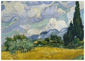 Tablou pe sticlă - Vincent van Gogh, Wheat Field with Cypresses, reproducere (70x50 cm)