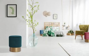 Puf/ Taburet tapitat Nano verde inchis ignifug