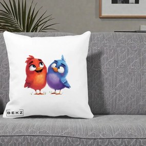 Perna Decorativa Pasarele Vesele Duo, 40x40 cm, Alba Mata, Husa Detasabila, Perna Inclusa, BEKZ®