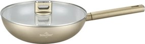 Tigaie wok cu capac Swiss Haus Speiez Castle SH-SCW28CH, 4,2 l, 28 cm, Acoperire ceramica Sapphire, pentru toate plitele inclusiv inductie, Sampanie