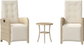 vidaXL Set bistro cu perne, 3 piese, bej, poliratan