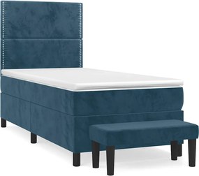 vidaXL Pat box spring cu saltea, albastru închis, 90x190 cm, catifea
