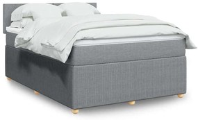 vidaXL Pat box spring cu saltea, gri deschis, 140x190 cm, textil