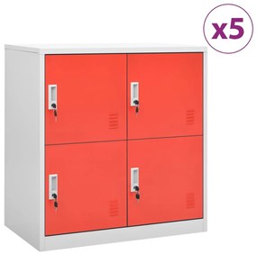 3095229 vidaXL Dulapuri vestiar 5 buc. gri deschis și roșu 90x45x92,5 cm oțel