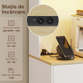 HOMCOM Credență Modernă cu Lumini, Prize USB, 2 Dulapuri și Sertar Alb | Aosom Romania