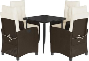 vidaXL Set mobilier de grădină, 5 piese, cu perne, maro, poliratan