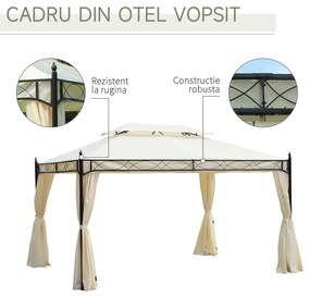 Outsunny Foișor cu Dublu Acoperiș, Design Elegant, Rezistent la Intemperii, Crem, 3x4m | Aosom Romania