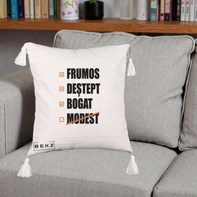 Perna Decorativa Frumos Destept Bogat, 40x40 cm, Bej cu Franjuri, Husa Detasabila, Perna Inclusa, BEKZ®