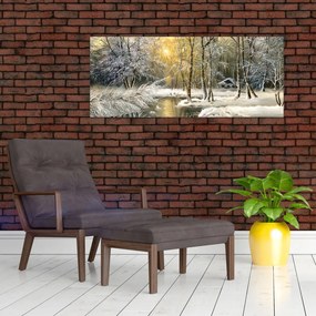 Tablou - Cabană în pădure, pictură în uei (120x50 cm)