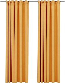 vidaXL Perdele opace aspect pânză, cârlige, 2 buc. galben, 140x225 cm