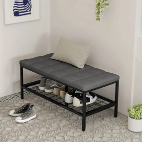 HOMCOM Banc de pantofi cu pernă rembursată și raft de depozitare, banc de intrare pentru hol, cameră, 90x41x40 cm, gri | Aosom Romania