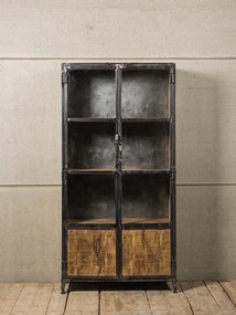 Vitrina din lemn de mango, metal si sticla, cu 2 usi, stil industrial, Revol