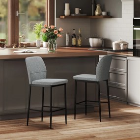 HOMCOM Set de 2 Scaune de Bar cu Spătar, 41x52x97 cm, Gri | Aosom Romania
