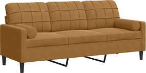 vidaXL Canapea cu 3 locuri cu pernuțe, maro, 180 cm, catifea