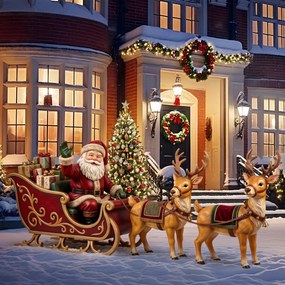 Outsunny Decorație de Crăciun Gonflabilă de 2,4 m pentru Exterior, Moș Crăciun Gonflabil cu Sanie și Reni, 6 Lumini LED și Suflantă, pentru Grădină și Interior | Aosom Romania