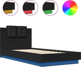 vidaXL Cadru de pat cu tăblie și lumini LED, negru, 100x200 cm