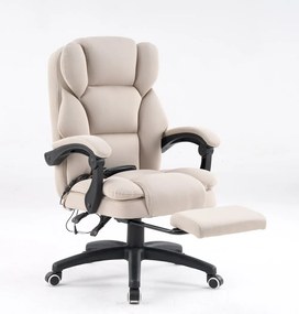 Scaun directorial, Masaj si Incalzire in 7 puncte, spatar rabatabil, suport pentru picioare, material textil premium, Bej