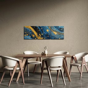 Tablou - Abstracție albastră cu aur (cu ceas) (90x30 cm)
