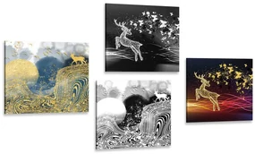 Set tablouri cerbi de basme în design abstract