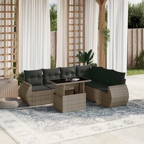 vidaXL Set canapele de grădină, 7 piese, cu perne, gri, poliratan