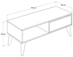 Masuta Cafea cu sertar Adore Living, Alb - Lemn Natural, 110 x 42 x 65 Cm