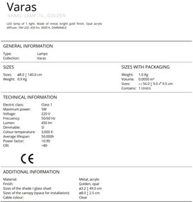 Pendul LED dimabil design modern minimalist Varas auriu SV-373091