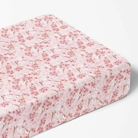 Goldea cearceaf de pat bumbac 100% cu elastic - păsări în grădină roz 80 x 160 cm