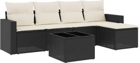 vidaXL Set mobilier de grădină cu perne, 6 piese, negru, poliratan