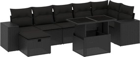 vidaXL Set mobilier de grădină cu perne, 8 piese, negru, poliratan