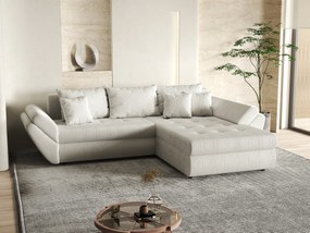 Colțar extensibil dumonde cu ladă de depozitare si sezut confortabil din spuma high-density, Loana Zoom Crem II 270x185 cm