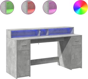 vidaXL Birou cu lumini LED, gri beton, 160x55x91 cm, lemn prelucrat
