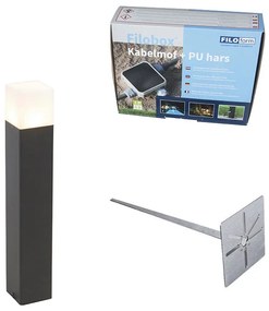 Lampă de exterior cu pichet negru din sticlă opala 50 cm cu pichet de sol și glandă pentru cablu - Danemarca