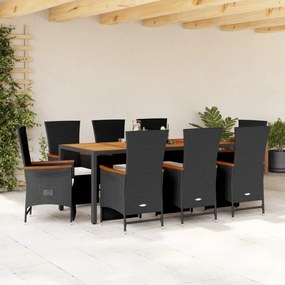 3277518 vidaXL Set mobilier de grădină cu perne, 9 piese, negru, poliratan