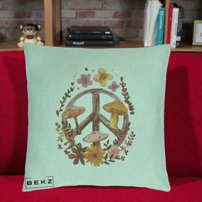 Perna Decorativa Peace Sign Ciuperci Floral, 40x40 cm, Verde Menta, Husa Detasabila, Perna Inclusa, BEKZ®