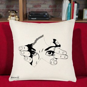 Perna Decorativa Ochi care Rup Suprafata, 40x40 cm, Crem Reliefat, Husa Detasabila, Perna Inclusa, BEKZ®