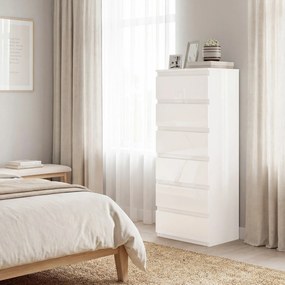 HOMCOM Comodă 6 sertare cu luciu înalt, mobilier de depozitare îngust fără mânere, 40 x 35 x 109 cm, alb | Aosom Romania