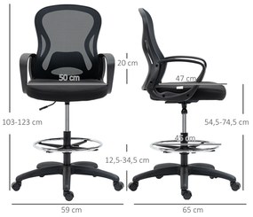 Vinsetto Scaun de birou cu șezut înalt fotoliu de birou din plasă înălțime reglabilă rotativ cu suport pentru picioare negru | Aosom Romania