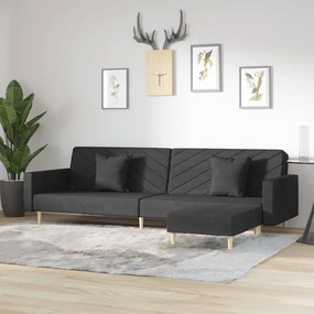 3081821 vidaXL Canapea pat cu 2 locuri, cu 2 perne și taburet, negru, textil
