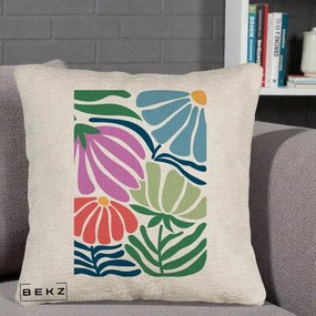 Perna Decorativa Flori Grafice Multicolore Modern, 40x40 cm, Bej Canapea, Husa Detasabila, Perna Inclusa, BEKZ®